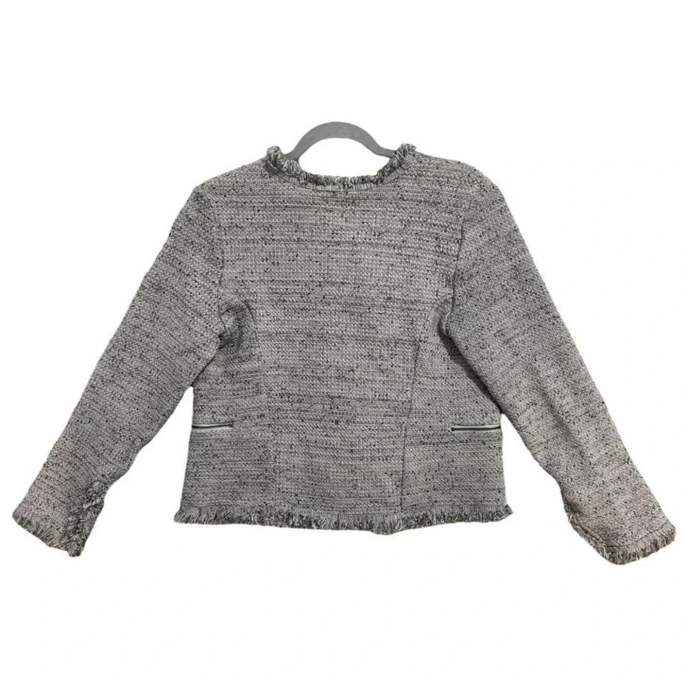 Nic&Zoe Grey tweed jacket with ruffle‎ trim and pockets